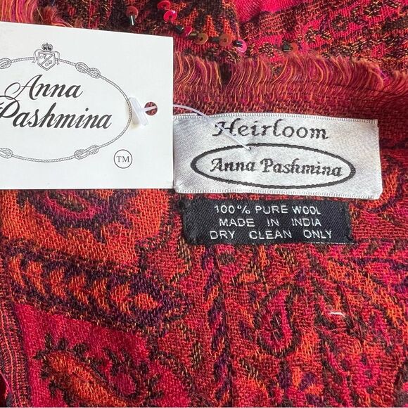 NEW Heirloom Anna Pashmina Shawl Pure Wool Beaded Sequined Embroidered Dark Red - Picture 8 of 16